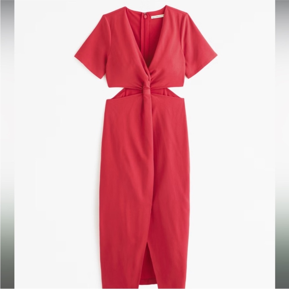Abercrombie & Fitch Orange Sheath Midi Dress with Plunge Neckline